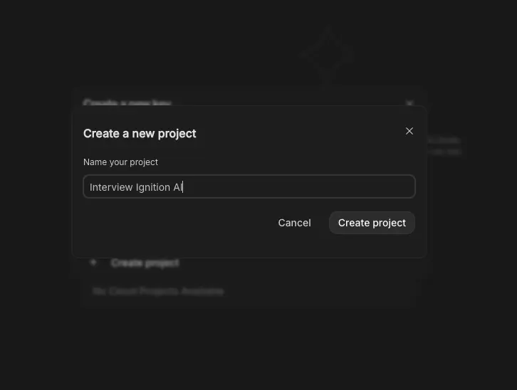 Create API key dialog with no cloud projects available