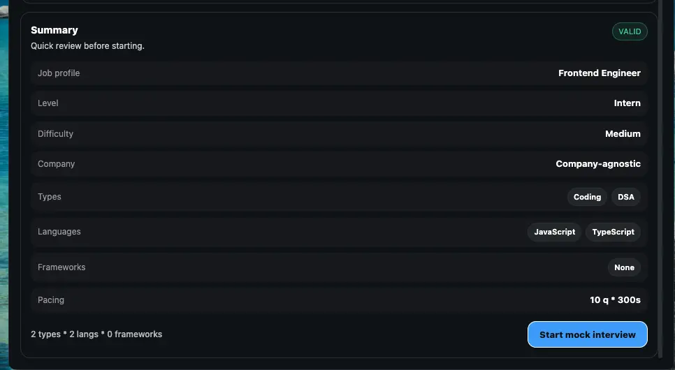Starting the mock interview